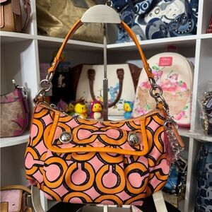 Coach Poppy Pink & Orange Groovy Op Art Shoulder Bag
